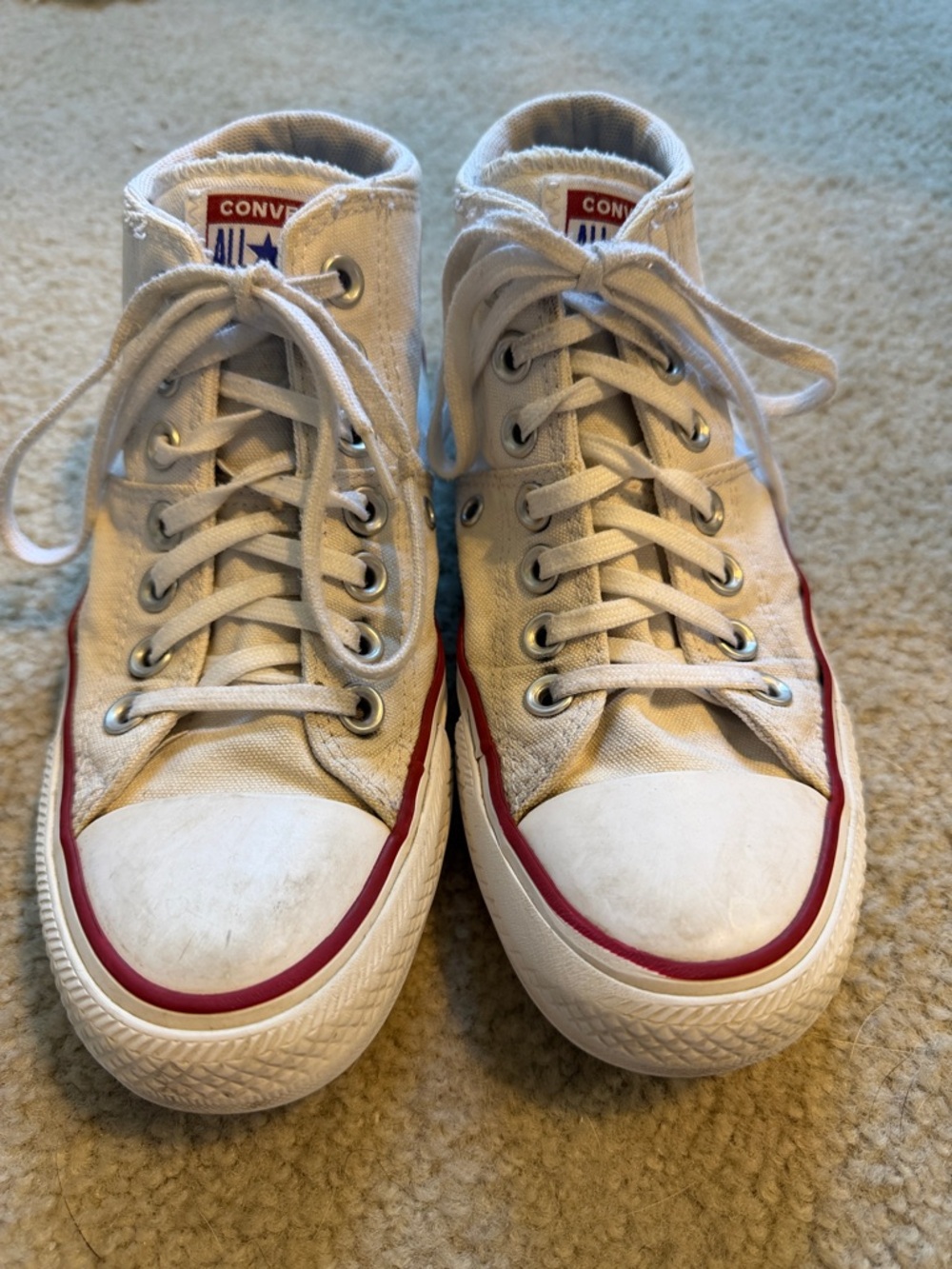 Converse High Top Sneakers in White with Red Trim